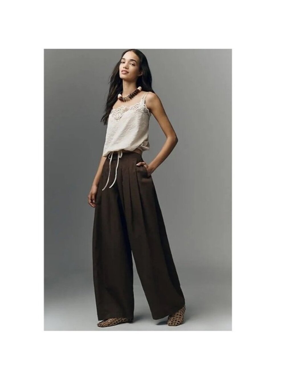 ANTHROPOLOGIE Maeve Pleated Trousers Brown Size 1X NEW